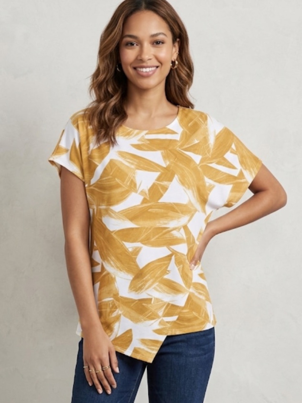 Alfani Women's Mustard and White Abstract Blouse